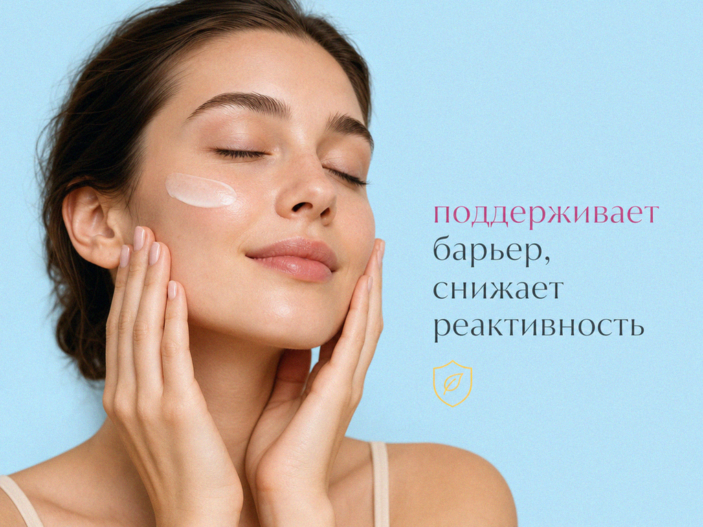 вечерний уход, ладони на лице, текст: поддерживает барьер