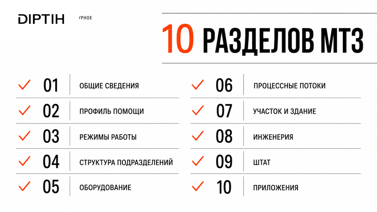 Схема workflow / этапы проекта: Структура МТЗ: чек-лист из 10 разделов